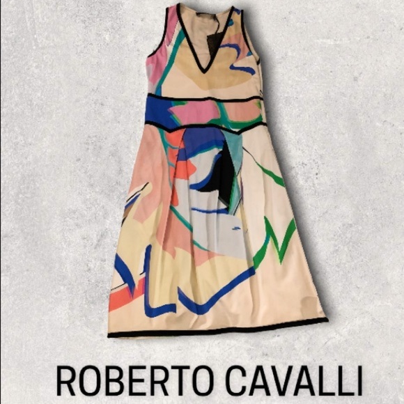 : : ROBERTO CAVALLI Multi Color Abstract Print Sleeveless Short Dress : : - Picture 10 of 16